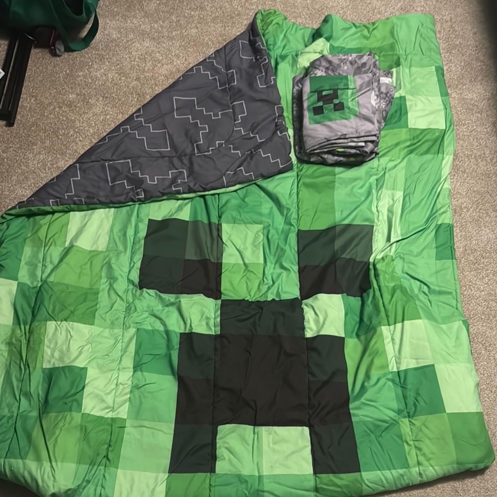 Minecraft Green and Gray Twin Bedding Set